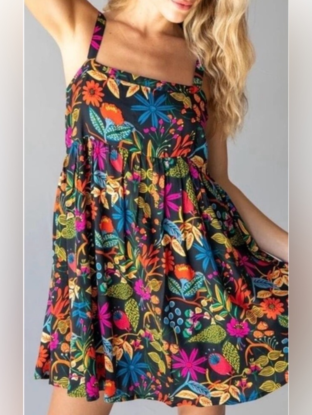 Natural Life Patti Mini Dress - Black Neon Floral